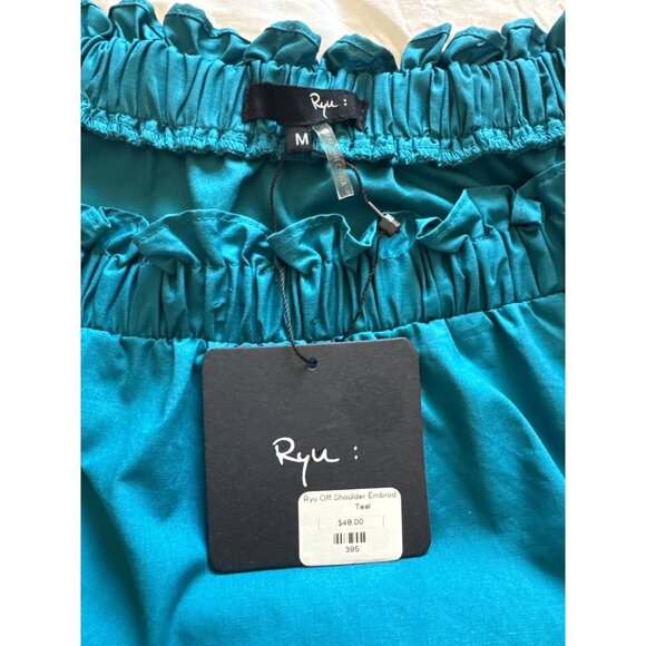 Ryu Off-Shoulder Embroidered Blouse Teal Top M 100% Cotton Boho Chic Stylish NWT - Picture 13 of 13